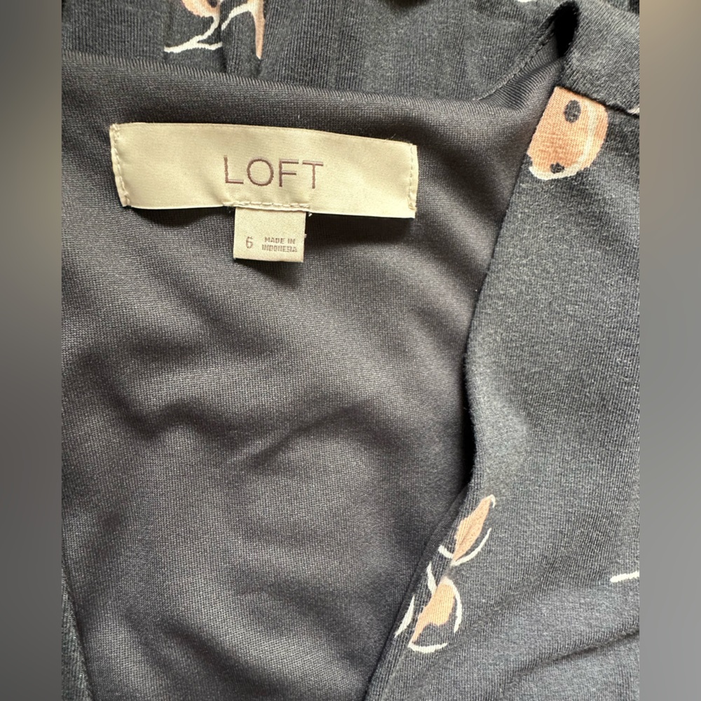 LOFT Cherry Print Short Sleeve V-Nevk Wrap Dress, Gray. - Picture 5 of 6